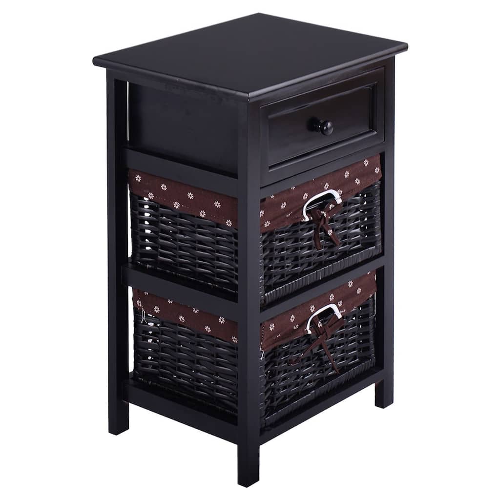 3 Tiers 1 Drawer Night Stand-Black
