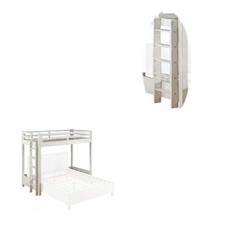 Twin Loft Bed with 1 Queen Bed and Fixed Ladder, White