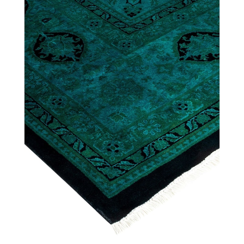 Overton Hand Knotted Wool Vintage Inspired Modern Contemporary Overdyed Blue Area Rug - 8' 1" x 10' 4"