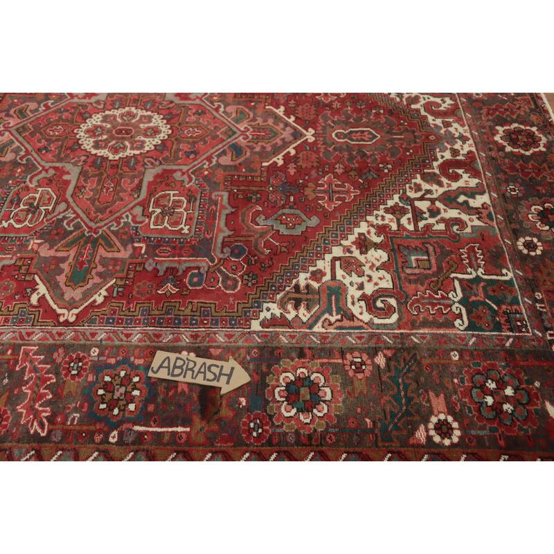 Hand Knotted Oriental 100% Wool Carpet Traditional Medallion Red Heriz Area Rug - 8' 10'' X 7' 1''