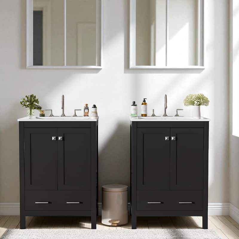 48'' Bathroom Vanity with Ceramic Sink, 4 Soft-Close Doors, 2 Drawers, Adjustable Shelf, Solid Wood Frame & Storage Cabinet