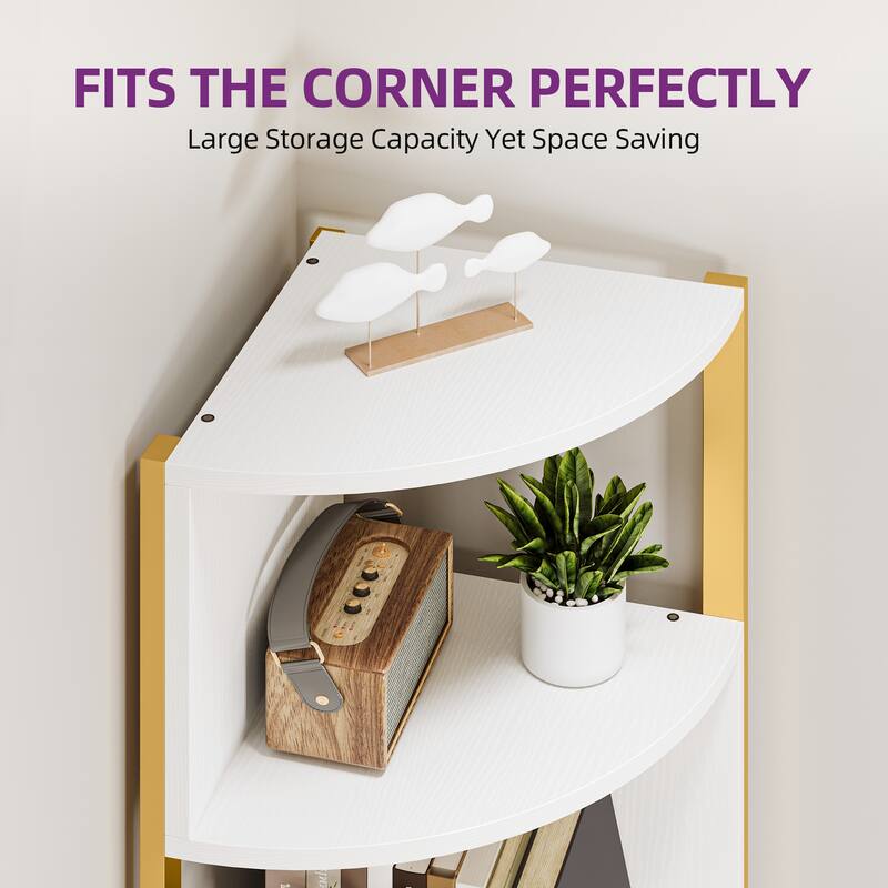 Herrell 5-Tier Corner Bookshelf 68" Tall Modern Free Standing Zigzag Corner Bookcase