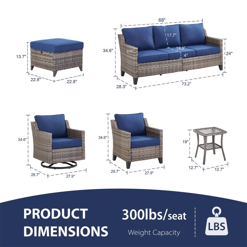 Glissia 8-Piece Gray Wicker Patio Conversation Set with Swivel Gliders and Ottomans