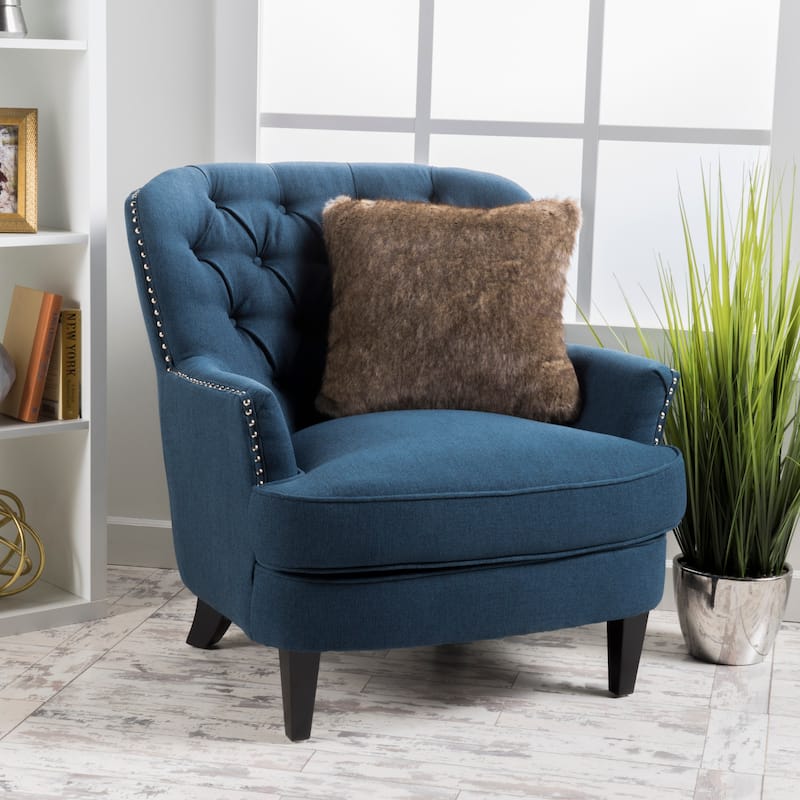 Tafton Tufted Oversized Fabric Club Chair by Christopher Knight Home - 33.50" L x 35.00" W x 34.50" H - Dark Blue