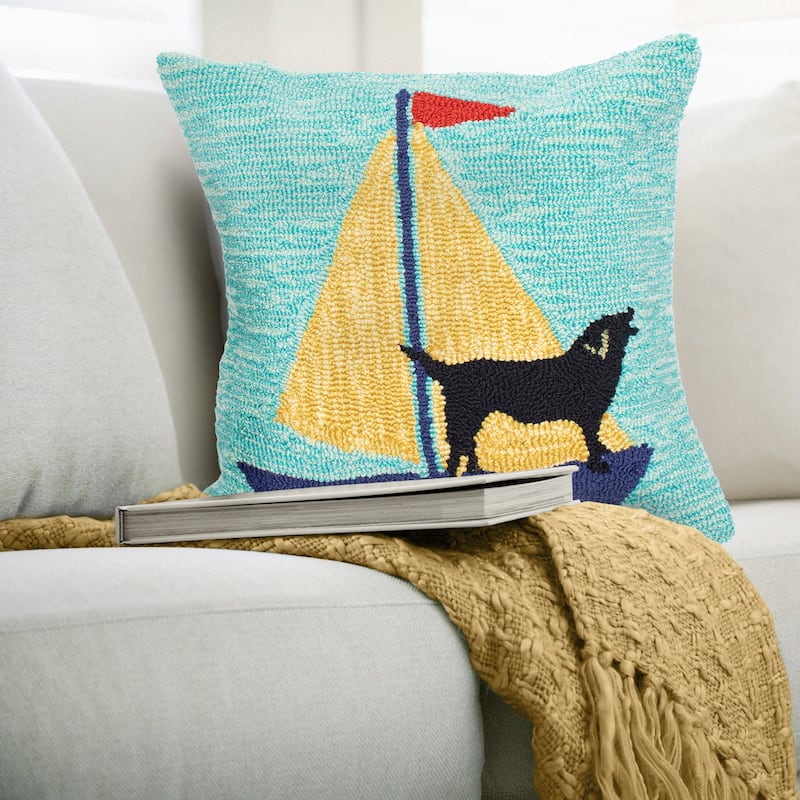 Liora Manne Frontporch Sailing Dog Indoor/Outdoor Pillow Yellow 18" Square