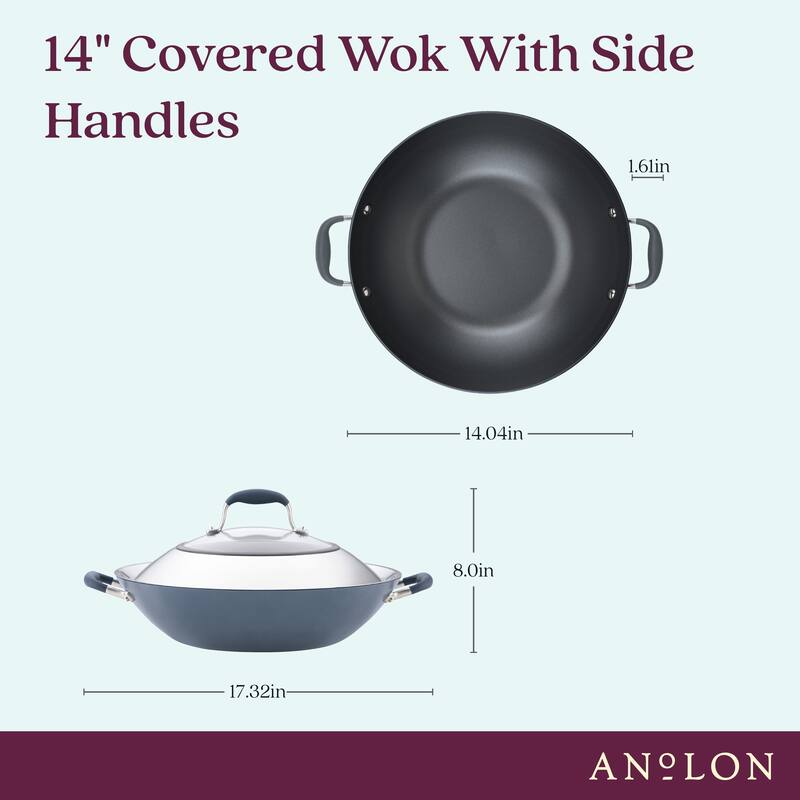 Advanced Home Nonstick Open Stock Cookware 14-Inch Covered Wok, Onyx