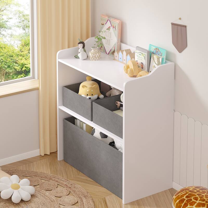 VECELO Kids Bookshelf Wood Toy Storage Organizer Cabinet Children Bookcase