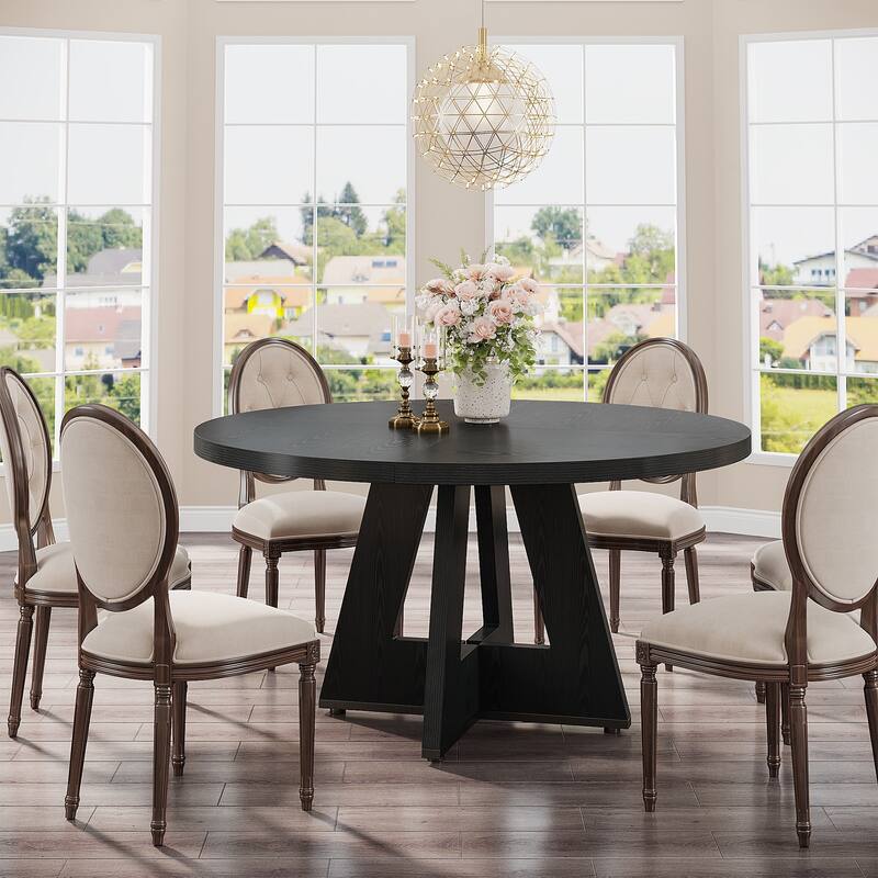 47-inch Round Dining Table Wood Dinner Table for 4-6 People