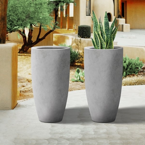 Plantara 24" H Tall Raw Concrete planter(Set of 2), Large Outdoor Plant pot,  Modern Tapered Flower pot for Garden - On Sale - Bed Bath & Beyond -  37121688