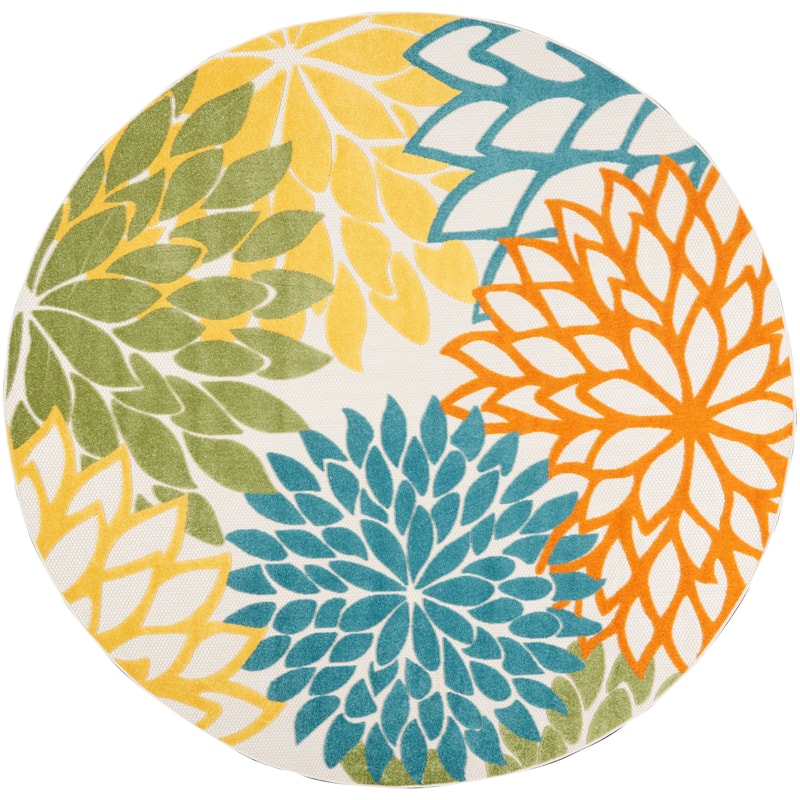 Nourison Aloha Floral Modern, Indoor/Outdoor Area Rug - 7'10" x Round - Turquoise/Multicolor