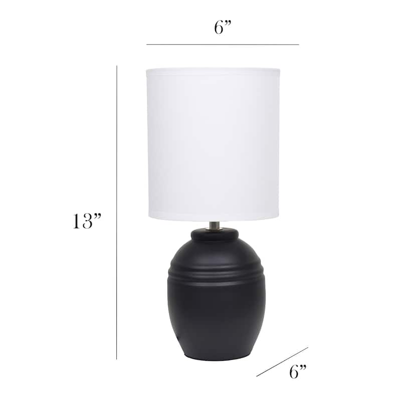 Ceramic Mini Jar Table Lamp with Fabric Drum Shade for Bedroom, Living Room - 6 x 6 x 13 in. (L x W x H)