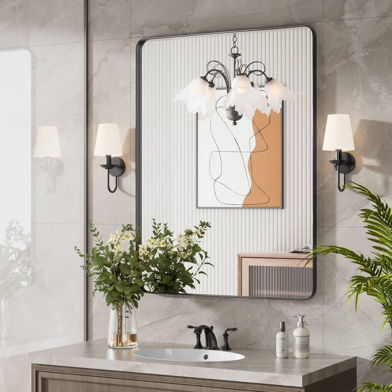Wall Mirror Vanity Mirror Bathroom Mirror with Round Corner (1 Piece)