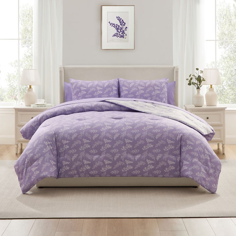 Empyrean 7 Pc Botanical Comforter Set with Sheets, Soft Breathable Lightweight Bedding Bag