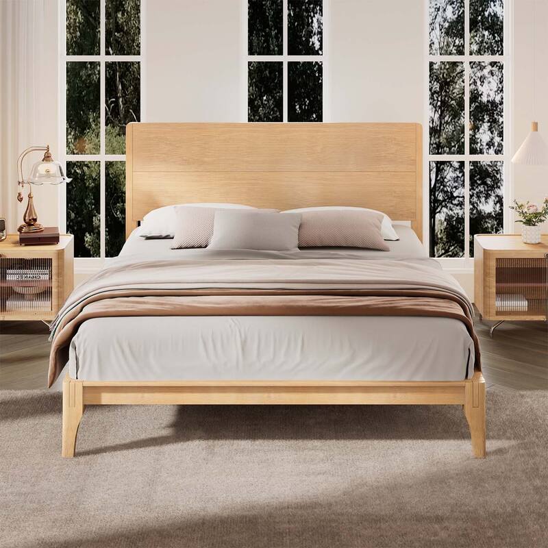 Graceful Bamboo Platform Bed for Dreamy Bedroom and Relaxing Sleep Experience - Natural-King Size