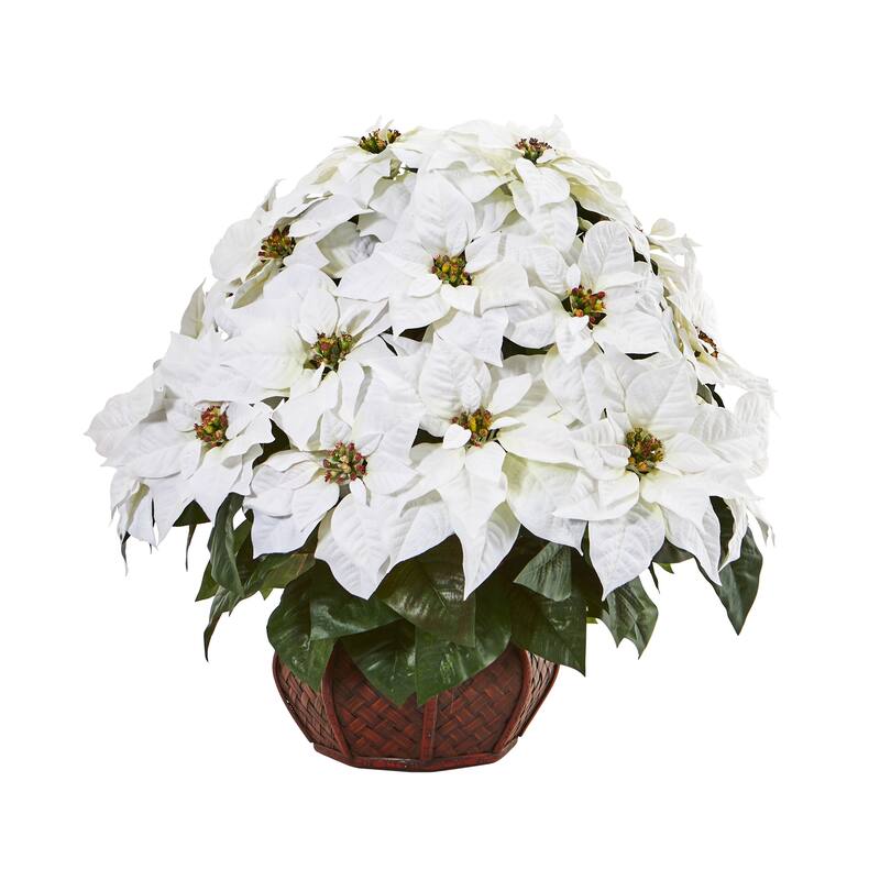 22" White Poinsettia Silk Artificial Floral Arrangement in Decorative Planter