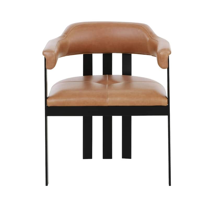 Black/Camel Brown Leather Upholstered Metal Frame Dining Chair, Sturdy Dining Chair for Dining Rooms - 21.75