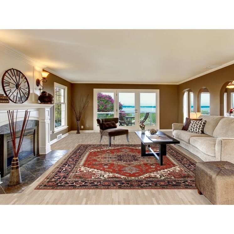 Orange Heriz Serapi Area Rug Handmade Transitional Wool Carpet - 8'11"x 11'8"