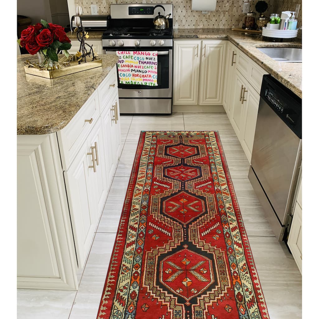 Fine Vintage Distressed Elinor Red/Ivory Runner - 3'3" x 12'5"