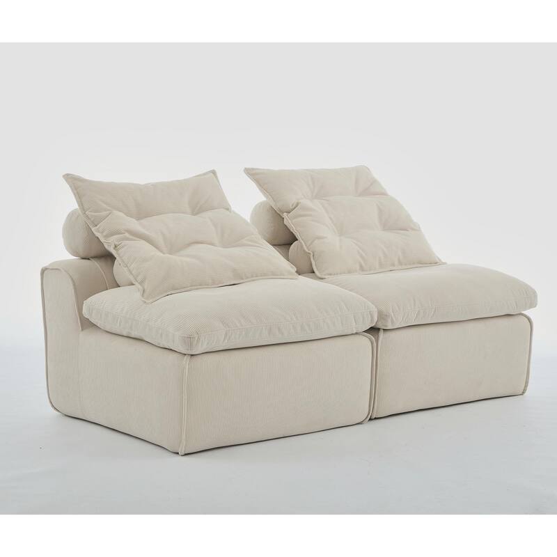 Corduroy Modular Sofa with Lumbar Pillow, 2 Seater Armless Upholstered Sofa Chair, Lounge Couch Chair for Small Spaces