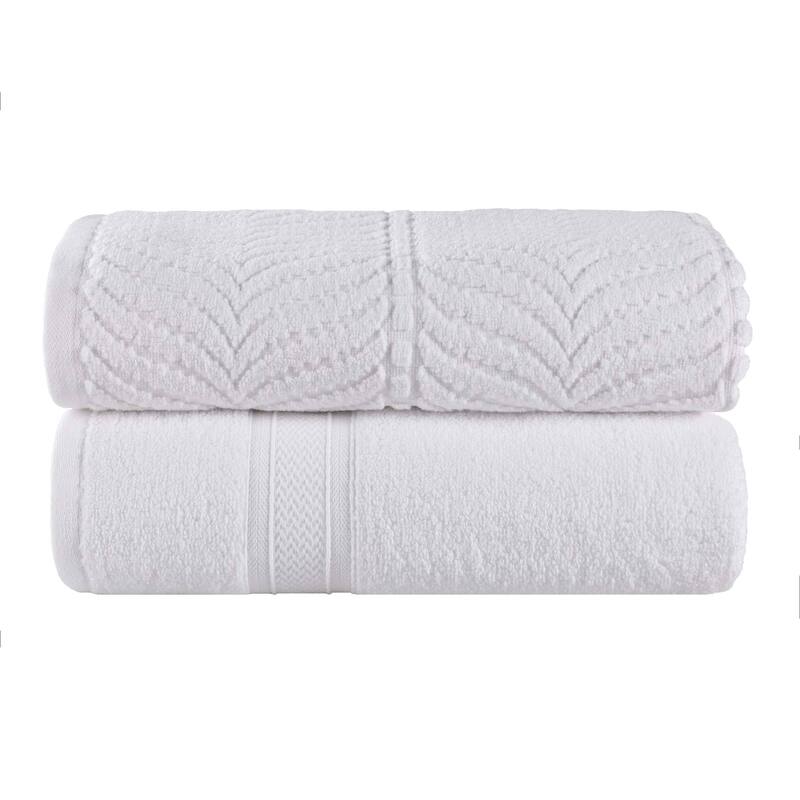 Superior Chevron Zero Twist Solid and Jacquard Cotton Bath Sheet Set of 2
