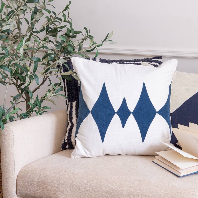 Handwoven Diamond Pulse Square Throw Pillow Cover - 20" - White and Blue