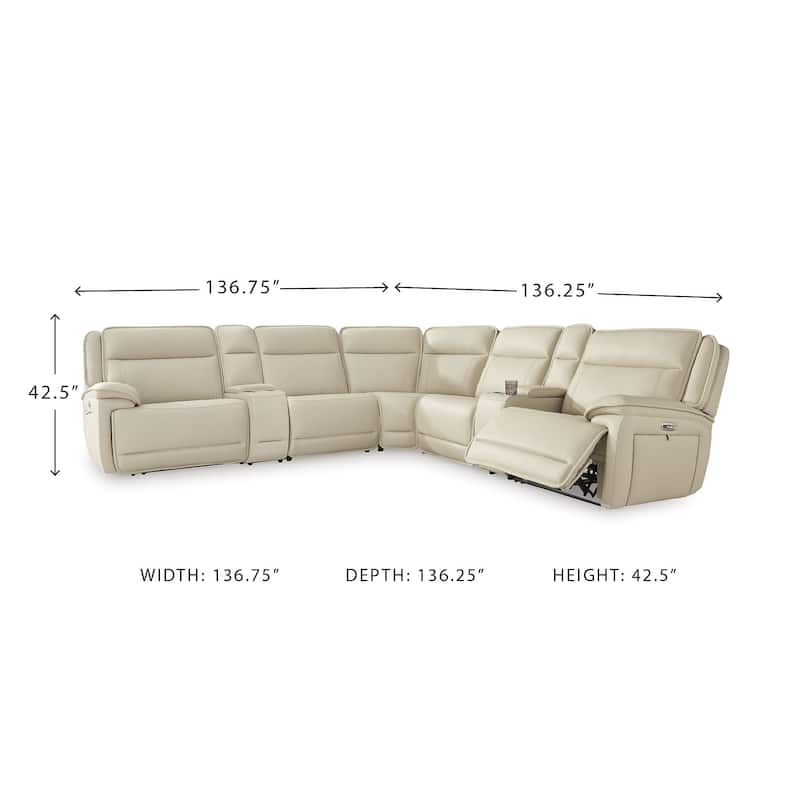 Signature Design by Ashley Double Deal Beige 7-Piece Reclining Sectional with 2 Consoles - 136.75"W x 136.25"D x 42.5"H