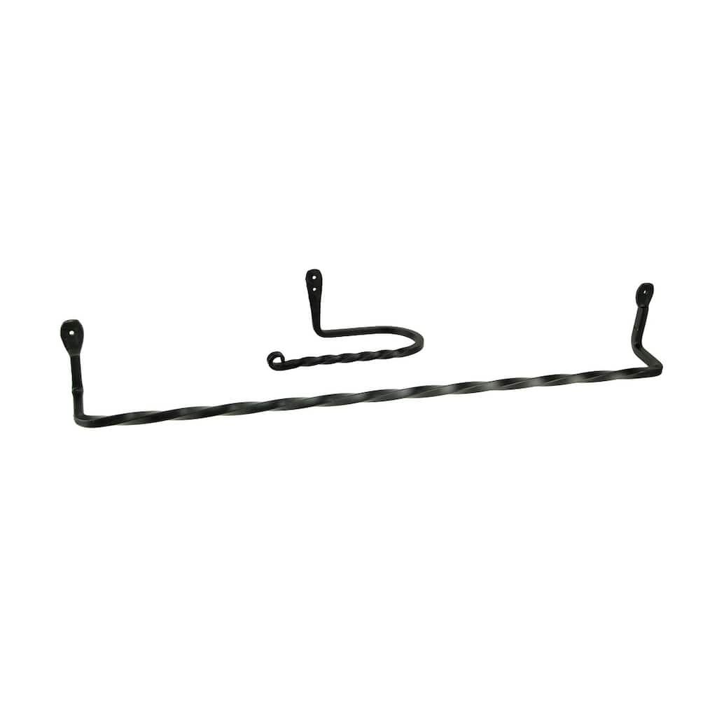 Hand Forged Wrought Iron Wall Mount Towel Bar/ Toilet Paper Holder Set - 3.25 X 24.75 X 2.5 inches
