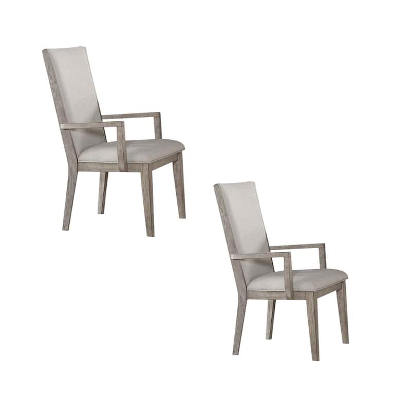 HomeRoots Set of Two Gray Fabric And Solid Wood Dining Arm Chairs - 19.88 in. x 41.00 in. x 27.17 in.
