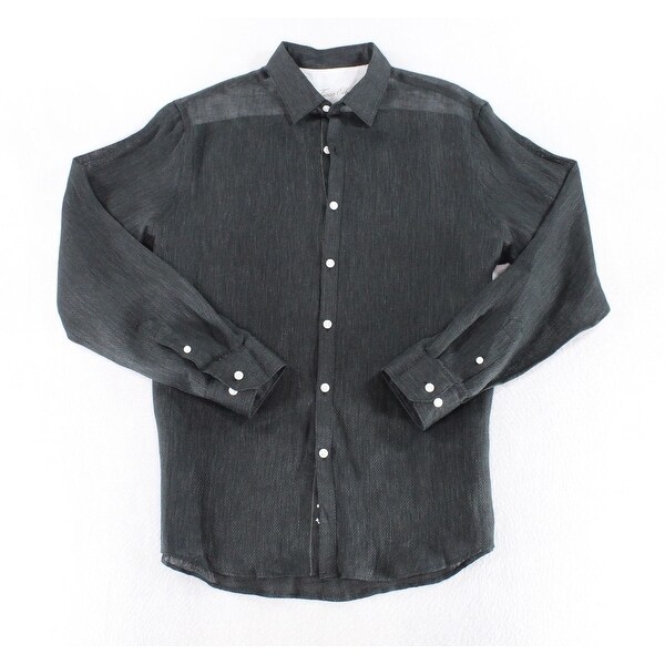 Tasso Elba New Black Mens Size 2xl Sheer Linen Button Down Shirt Tasso Elba New Black Mens Size 2xl Sheer Linen Button Down Shirt