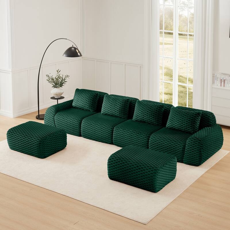 146" Modern U-Shaped Modular Sectional Sofa for Living Room,Flannelette Fabric,Oversized 4-Seater Couch