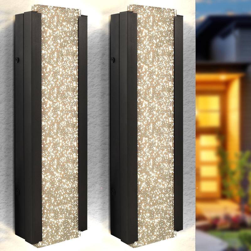 Luxrite LED 17" Bubble Glass Outdoor Wall Sconce, 3CCT 3000K-5000K, IP65, 12W, Aluminum, ETL 2-Pack - 3CCT (3000K/4000K/5000K) - 3CCT (3000K/4000K/5000K)