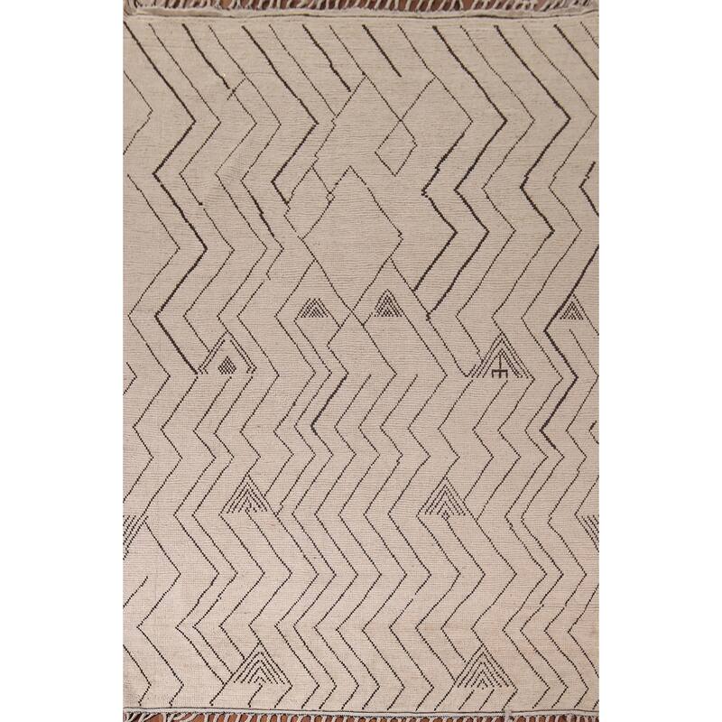 Earth Tone Moroccan Modern Area Rug Handmade Wool Carpet - 7'10"x 10'6"