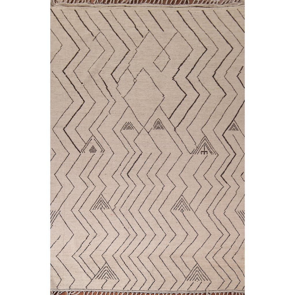 Earth Tone Moroccan Modern Area Rug Handmade Wool Carpet - 7'10"x 10'6"