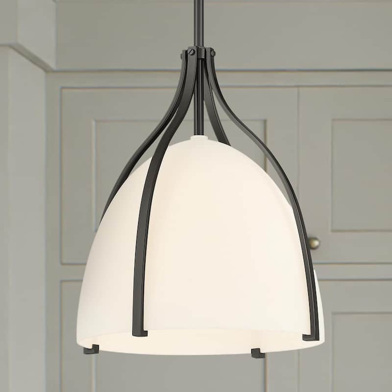 Hunter Arcelia 1-Light 12" Pendant - Modern, Contemporary, Transitional - Kitchen, Island, Dining Room, Entry. - Matte Black-White.