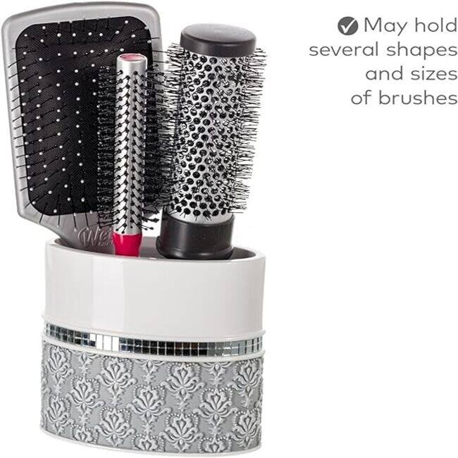 Creative Scents Mirror Damask Gray & White Toothbrush Holder - Grey - Grey