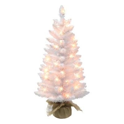 Puleo International 3 ft. Pre-lit White Artificial Christmas Tree