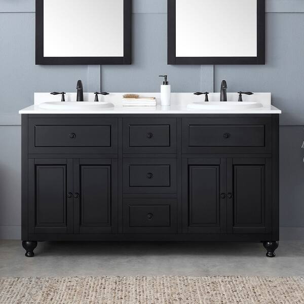 Ove Decors Kensington 60 In Black Double Sink Bathroom Vanity With Marble Top Overstock 5393616
