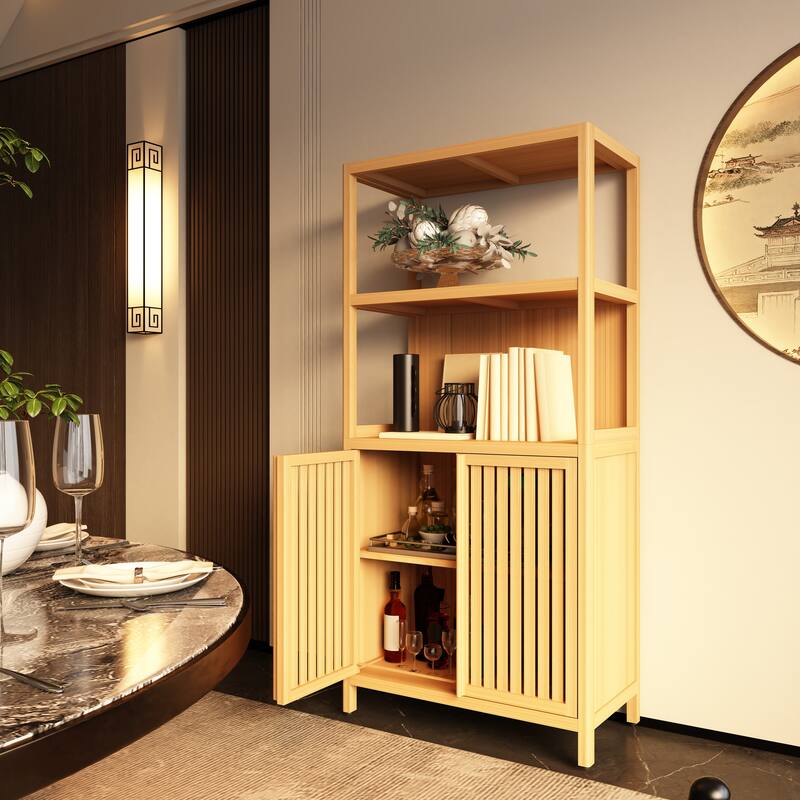 Versatile Bamboo Storage Solution: 2-Door Floor Cabinet for Bathroom, Kitchen & Entryway‌