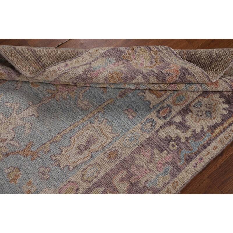 Light Blue Oushak Vegetable Dye Area Rug Hand-Knotted Wool Carpet - 4'1"x 5'9"
