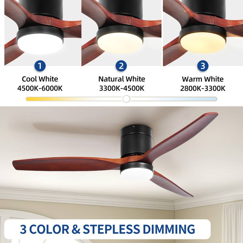 52 Inch Industrial Ceiling Fan with Light and Remote,Flush Mount, 3 Colors, 6 Speed