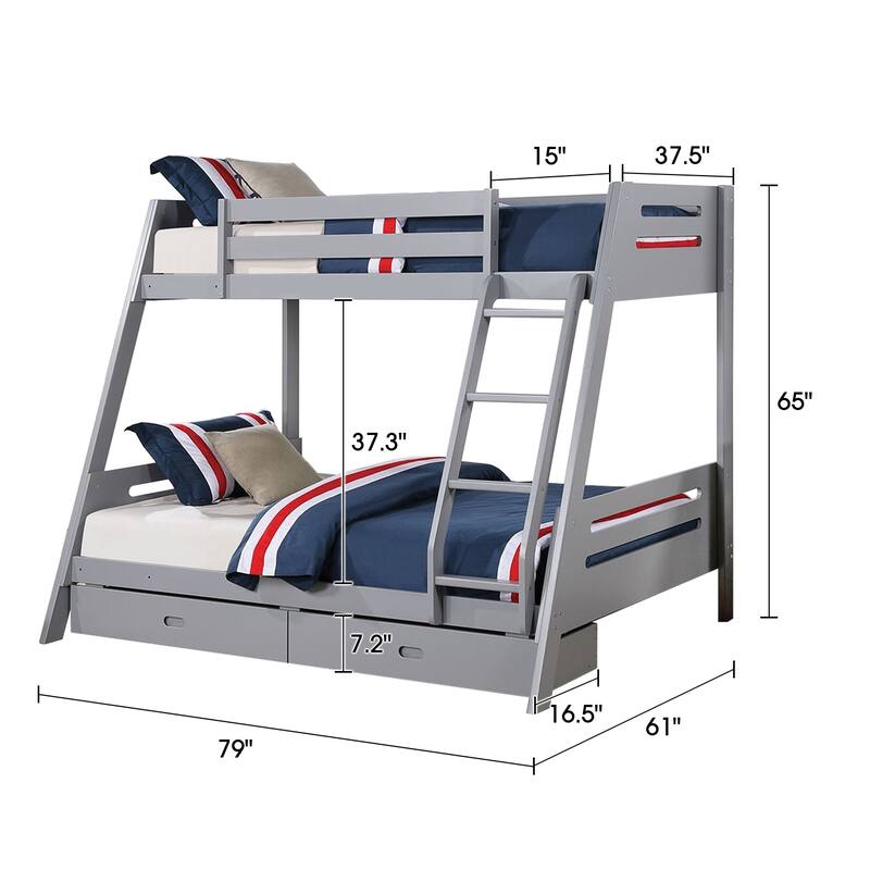 Grey Twin over Twin/ Full Bunk Bed with Underbed Drawers