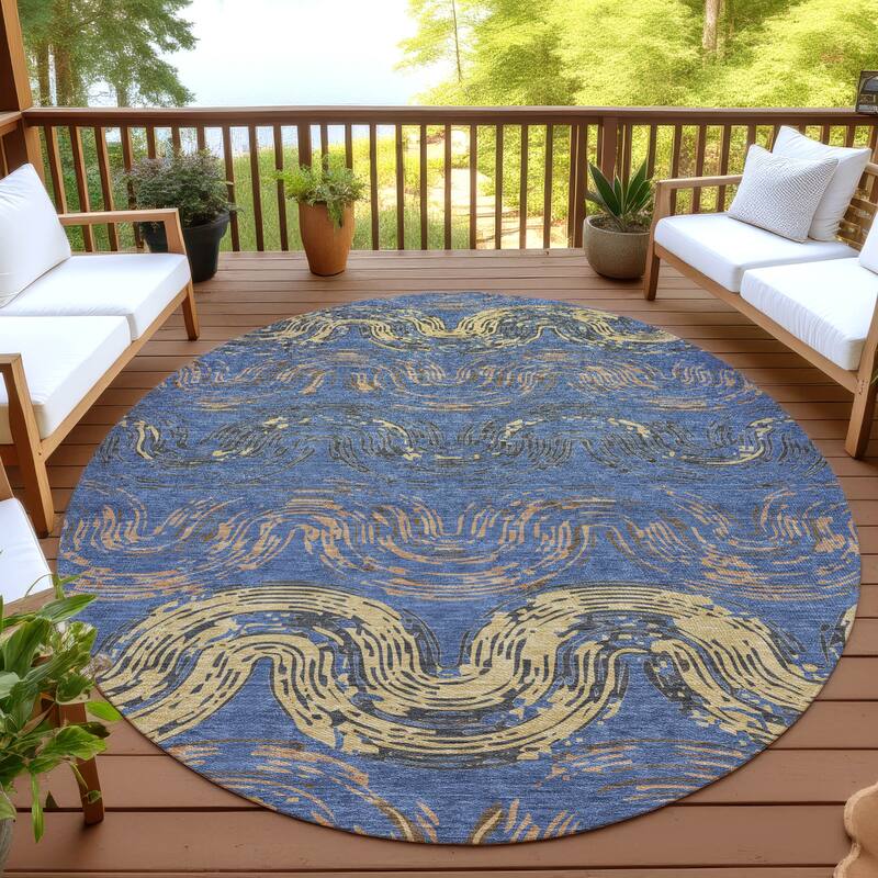 Machine Washable Indoor/ Outdoor Modern Ari Chantille Rug - Navy - 8' x 8'
