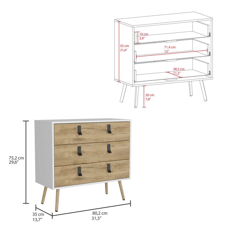 Dresser for Bedroom, Modern 3-Drawer Unit with Handles