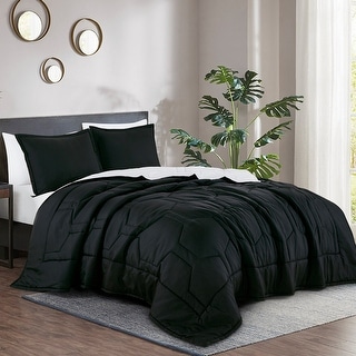 3 Piece Black Geometric Modern Soft Plush Bedspread Quilt Set & Pillow Shams