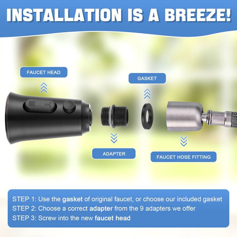 WOWOW Pull Down Kitchen Faucet Spray Head with 9 Adapters Kit