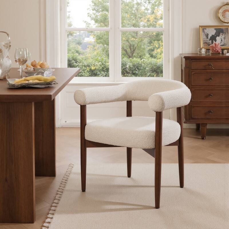 Art Leon Mid Century Modern Upholstered Dining Chair, Open-Back Accent Chair Set of 2 - Single - Off White Fabric