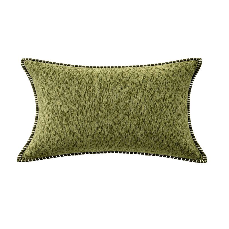 Textured Throw Pillow with Stitched Contrast Edge Set of 2 - Green