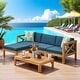 preview thumbnail 3 of 25, 2-Piece Acacia Wood Outdoor Sectional Sofa Set with Water-Resistant Cushions, Ottoman, and Coffee Table - Patio Furniture set Teak