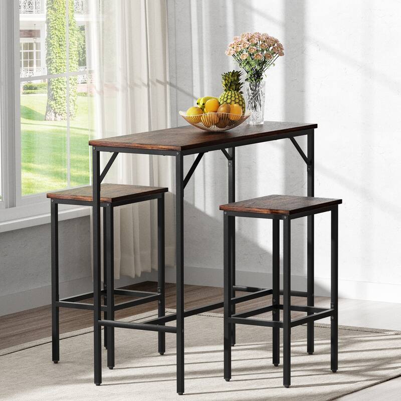 VEVOR Bar Table and Chairs Set Pub Table Set with Bar Stools Kitchen Dining Table and Chairs Set - 39'' table 2 square stools