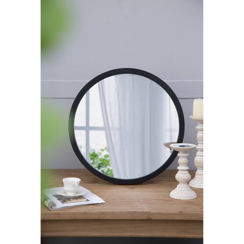 20" x 20" Circle Wall Mirror with Wooden Frame and Black Finish - Black